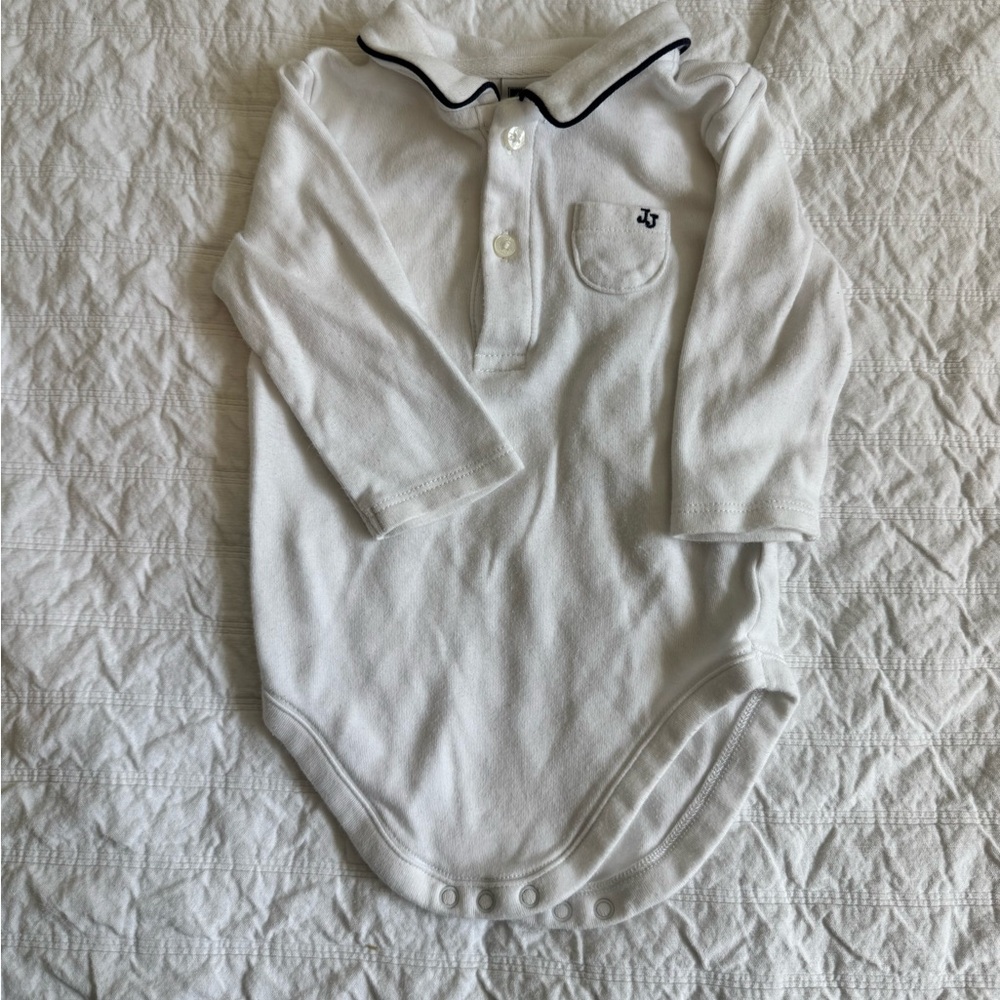 White Long Sleeve Baby Onesie with Collar
